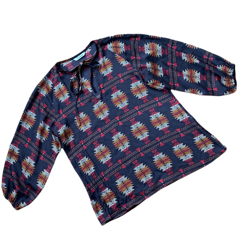 Tucker Silk Blouse Brown Red Southwest Print